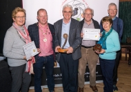 Dominic Reddin, President IPF, presenting Celbridge Camera Club members with the Best Sound Production & Best Club Trophies, October, 21st 2018 - Bridie Maughan, Brendan O'Sullivan, Dallas Camier, Rita Nolan & Pat Collins.